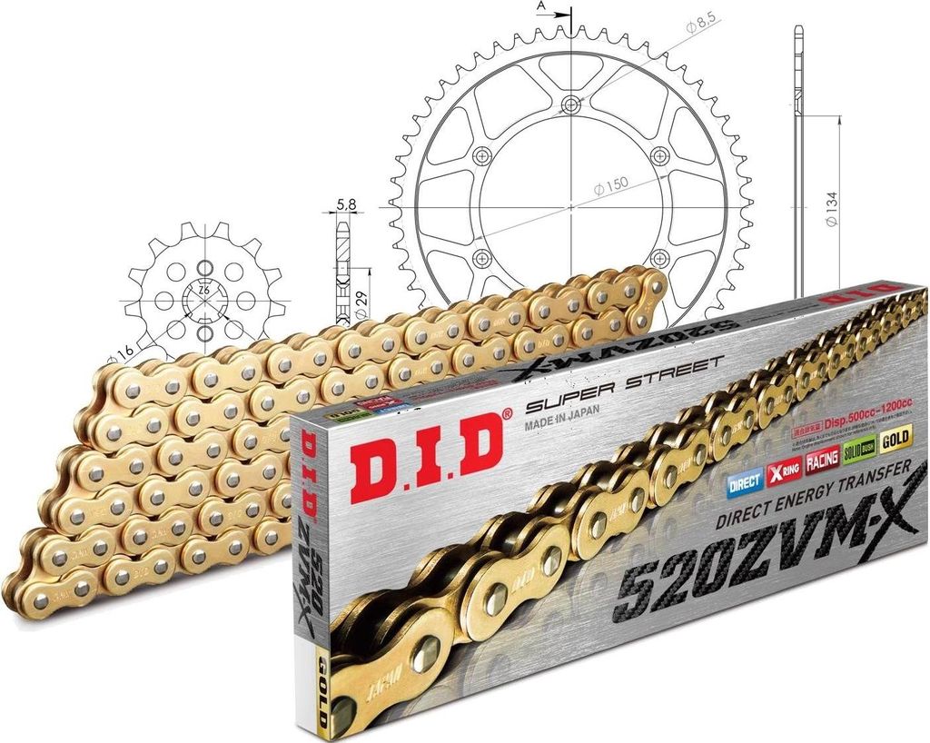 DID Kit Stahl Kompatibel mit Kawasaki KX125 92-93 12-49-112 DID520ZVM-X(G&G) Endlos