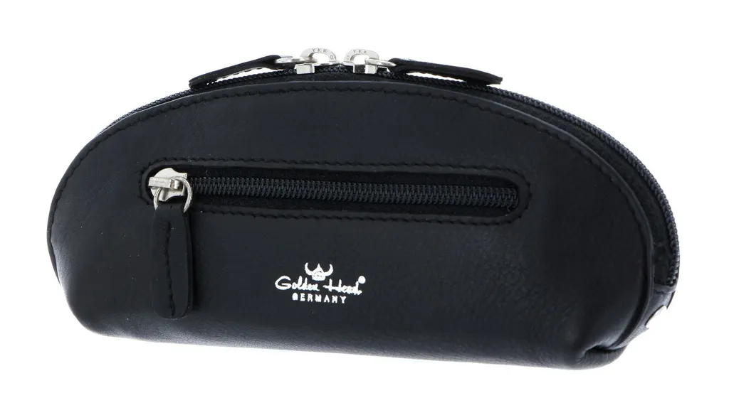 Portachiavi Pelle Golden Head Polo Black - Elegante Zipped Key Case