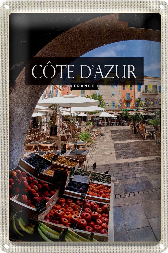 Blechschild Reise 40x30cm Cote d'azur France Obstmarkt Cafe