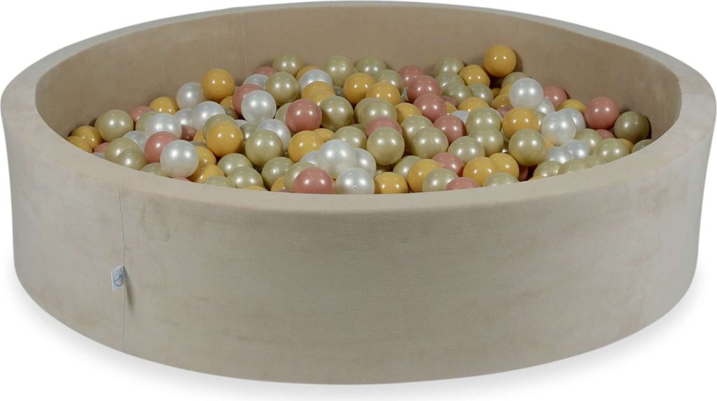 Bällebad 130x30cm Velvet Soft Beige – Mit 600 Bällen / Hellgold, Perlmutt, Beige, Roségold