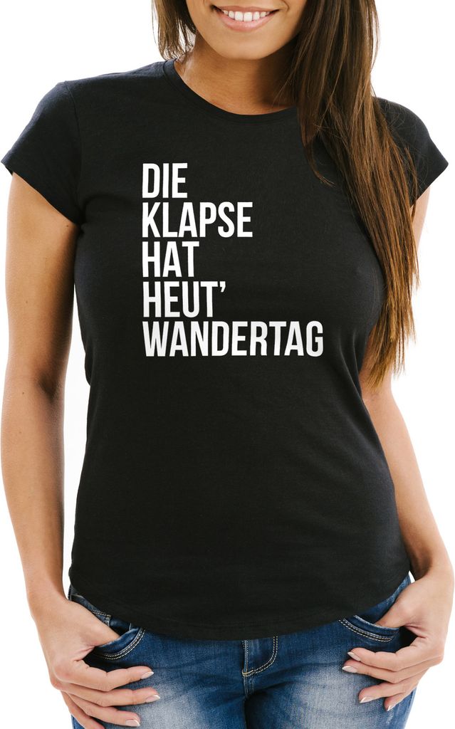 Damen T-Shirt Spruch Die Klapse hat heute Wandertag Slim Fit Fun Shirt lustig Moonworks schwarz L