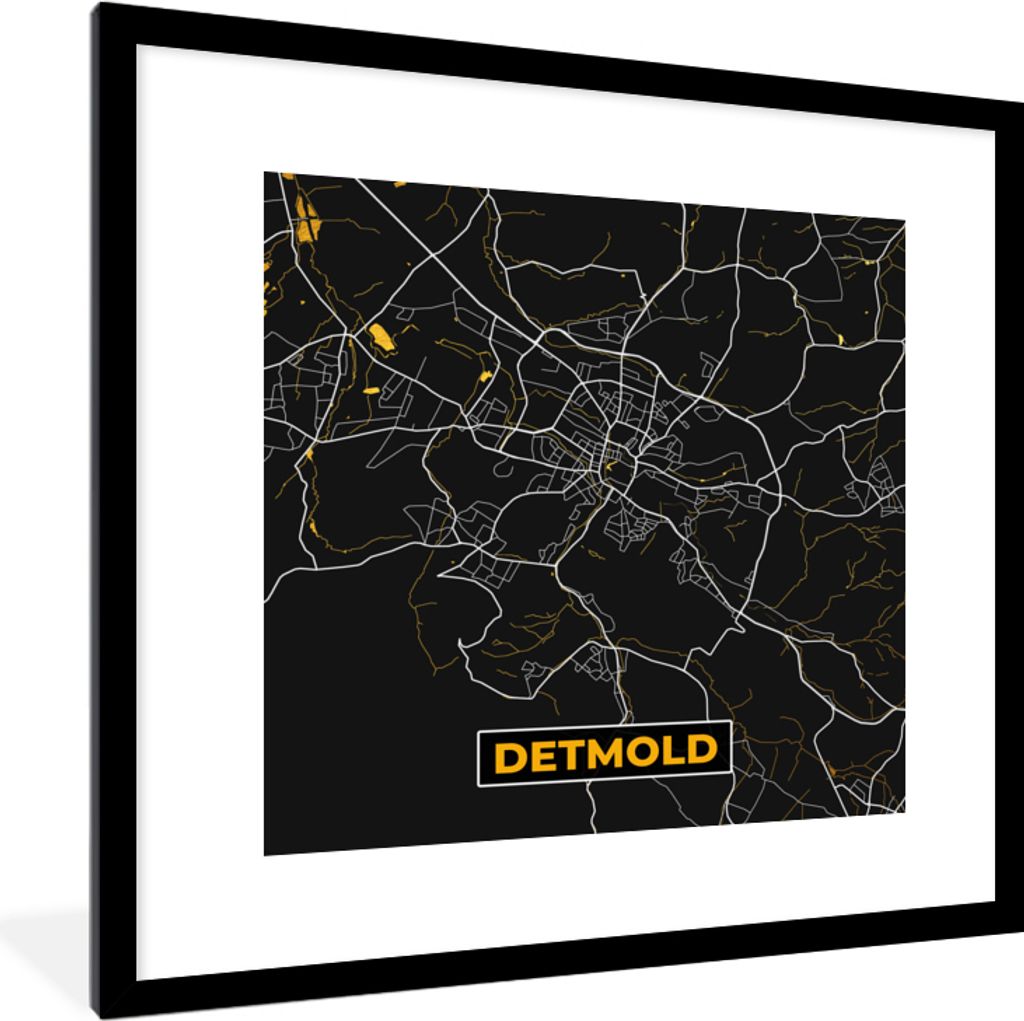 MuchoWow Gerahmtes Poster Detmold - Stadtplan - Gold - Karte - Deutschland 40x40 cm - Poster mit Schwarzem Bilderrahmen Wandposter Rahmen Foto Bi...