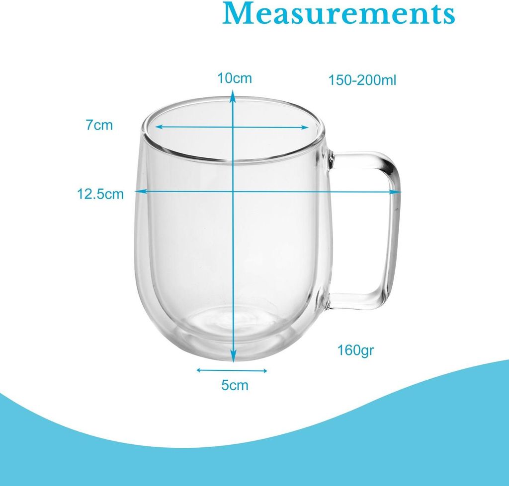Tazza in vetro a doppia parete nera 350ml latte macchiato set di 2 - Regalo NUOVO