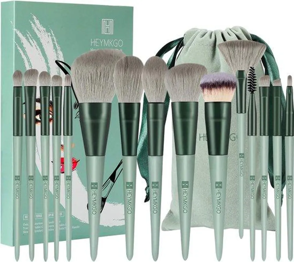 Set de pinceaux de maquillage professionnels Kabuki vert - Pack de 15