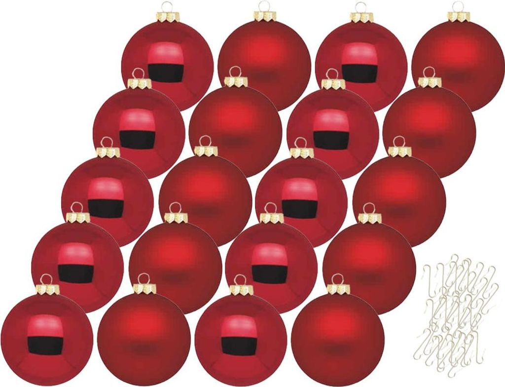 Weihnachtskugeln 20 Stk 6cm ochsenblut + 40 Haken gold