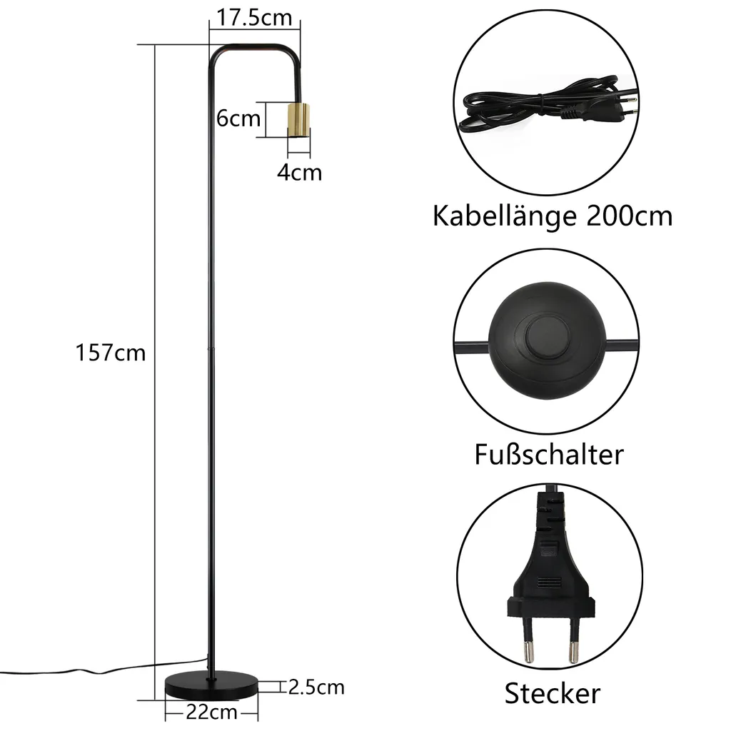 Lampadaire Industriel Stable Noir - Éclairage Rétro E27 sans Scintillement - 4