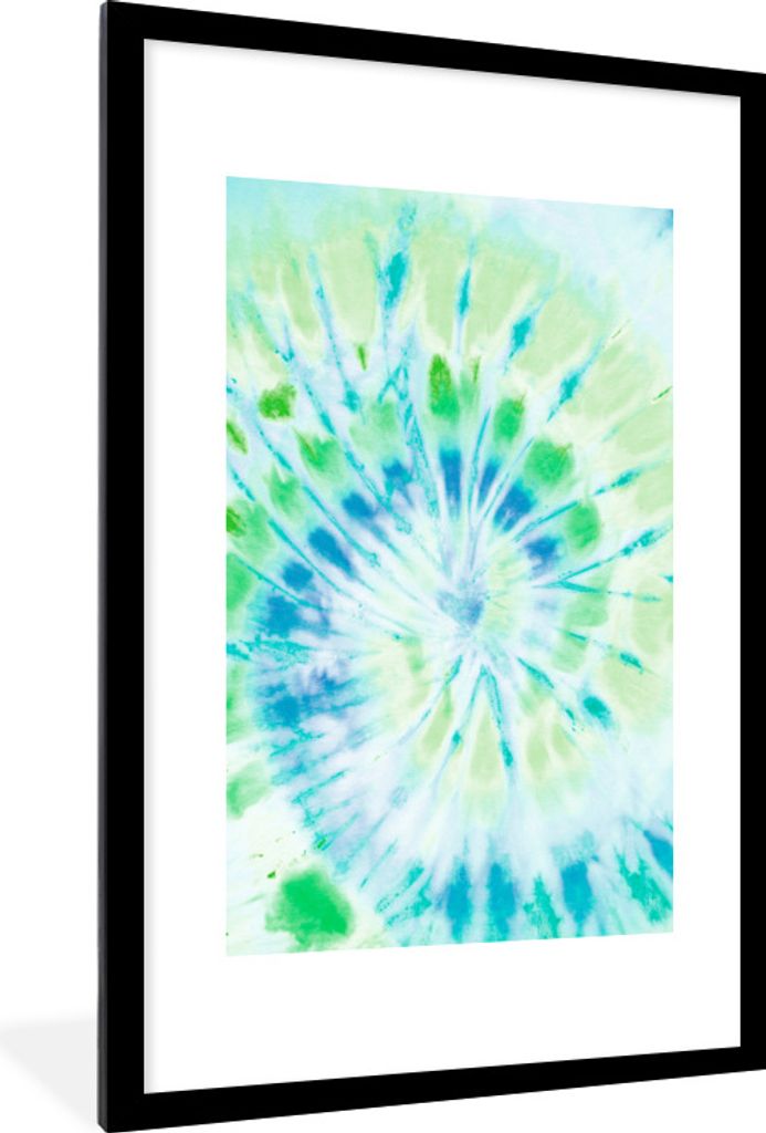 MuchoWow Gerahmtes Poster Krawattenfärbung - Muschel - Grün - Blau 60x90 cm - Poster mit Schwarzem Bilderrahmen Wandposter Rahmen Foto Bilder -...