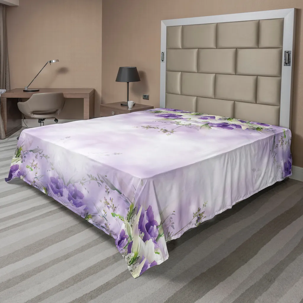 Drap plat anti-plis et doux pour lit double à fleurs violettes 244x205