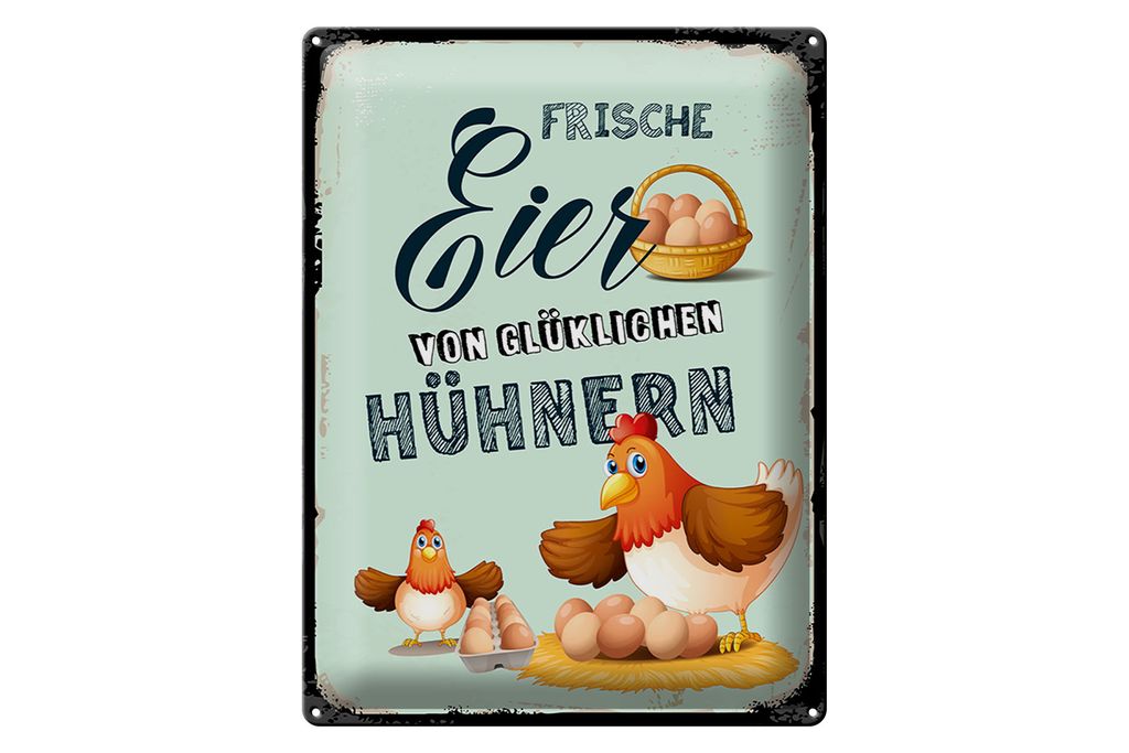 Kovová cedule Poznámka 30x40cm Čerstvá vejce od šťastných Obrázek produktu 