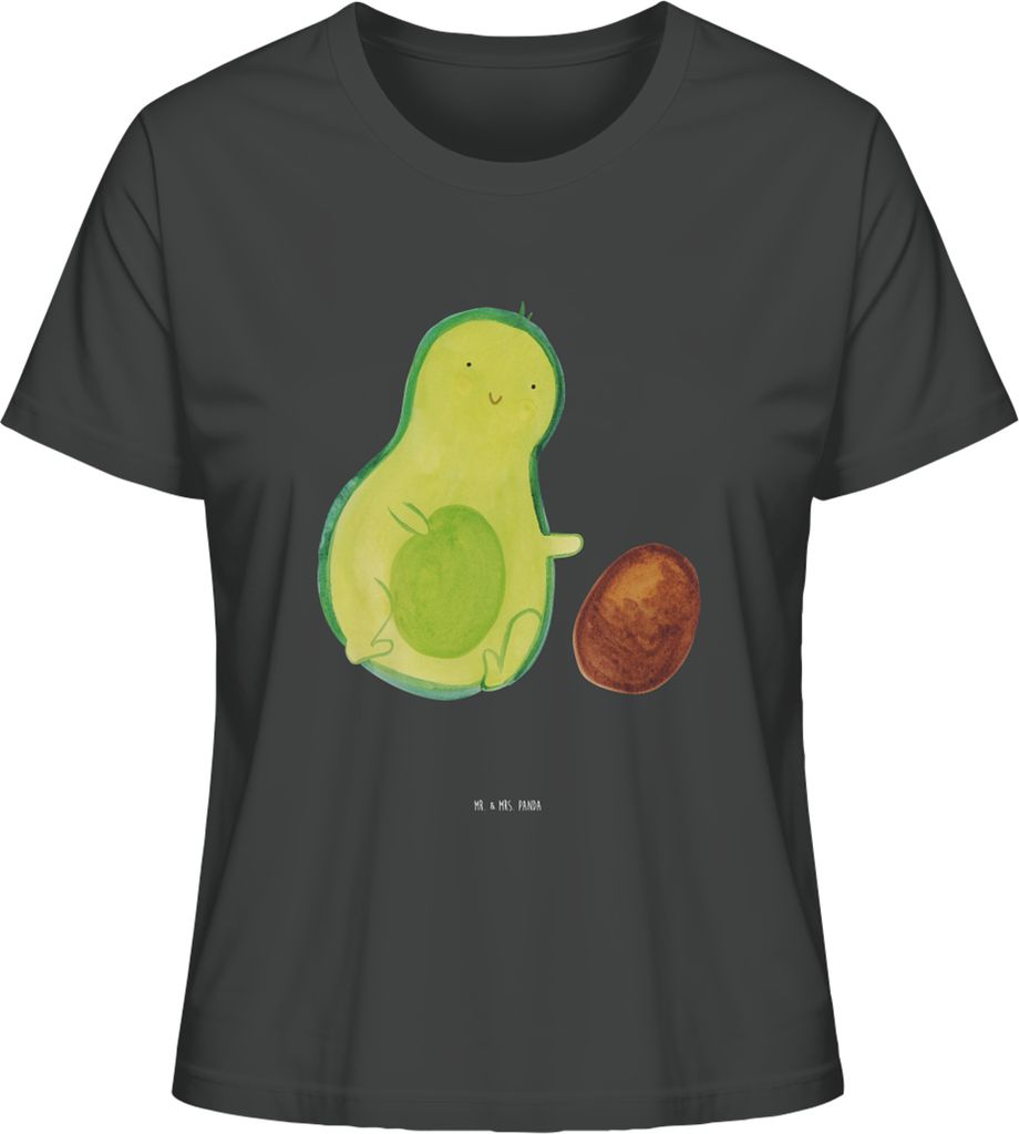 Mr. & Mrs. Panda Damen Basic T-Shirt Avocado Kern rollt Größe L - Anthrazit - Geschenk, Shirt, Baby, Kurzarmshirt, Oberteil, Baumwoll, Sommershir...