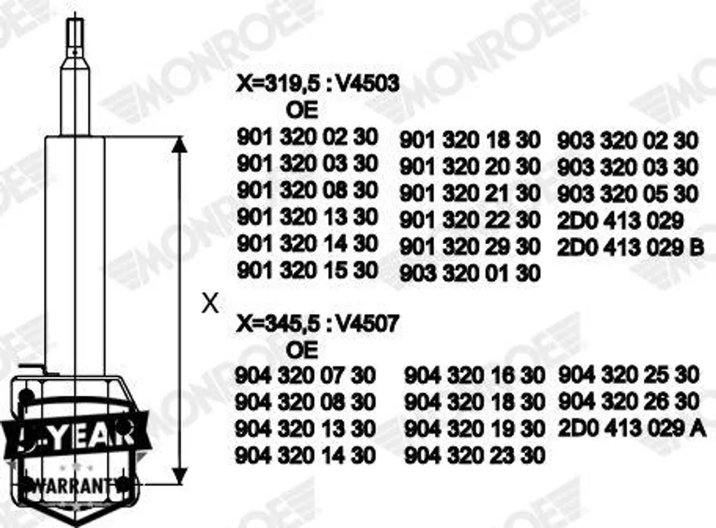 Amortisseur utilitaire MONROE V4503 stable pour Mercedes Sprinter 3t