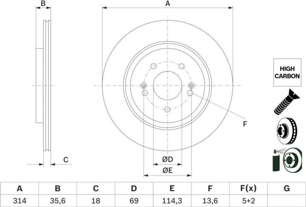 Jeu de disques de frein arrière 314mm pour HYUNDAI Santa Fé III Bosch