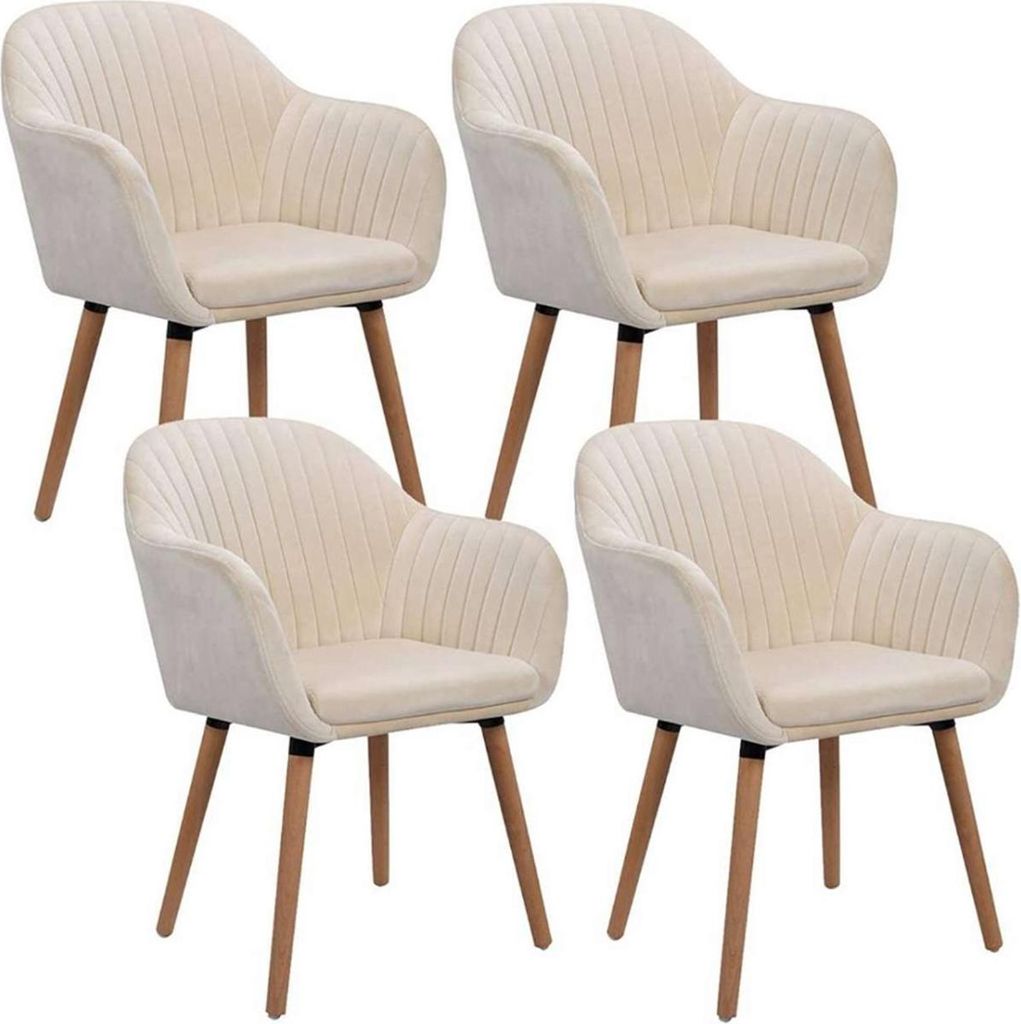 Happyment Esszimmerstühle Deluxe Creme – Set von 4 – Wohnzimmerstühle mit Rückenlehne – Küchenstühle – Fauteuil – Schalensitz – Samt