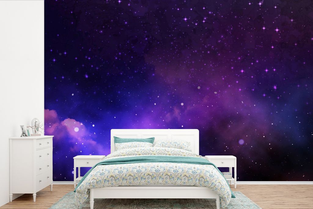 MuchoWow Fototapete für Wohnzimmer oder Schlafzimmer Wandtapete Vinyl Motivtapete Sternenhimmel - Sonne - Universum - 450x300 cm - Gemusterte
