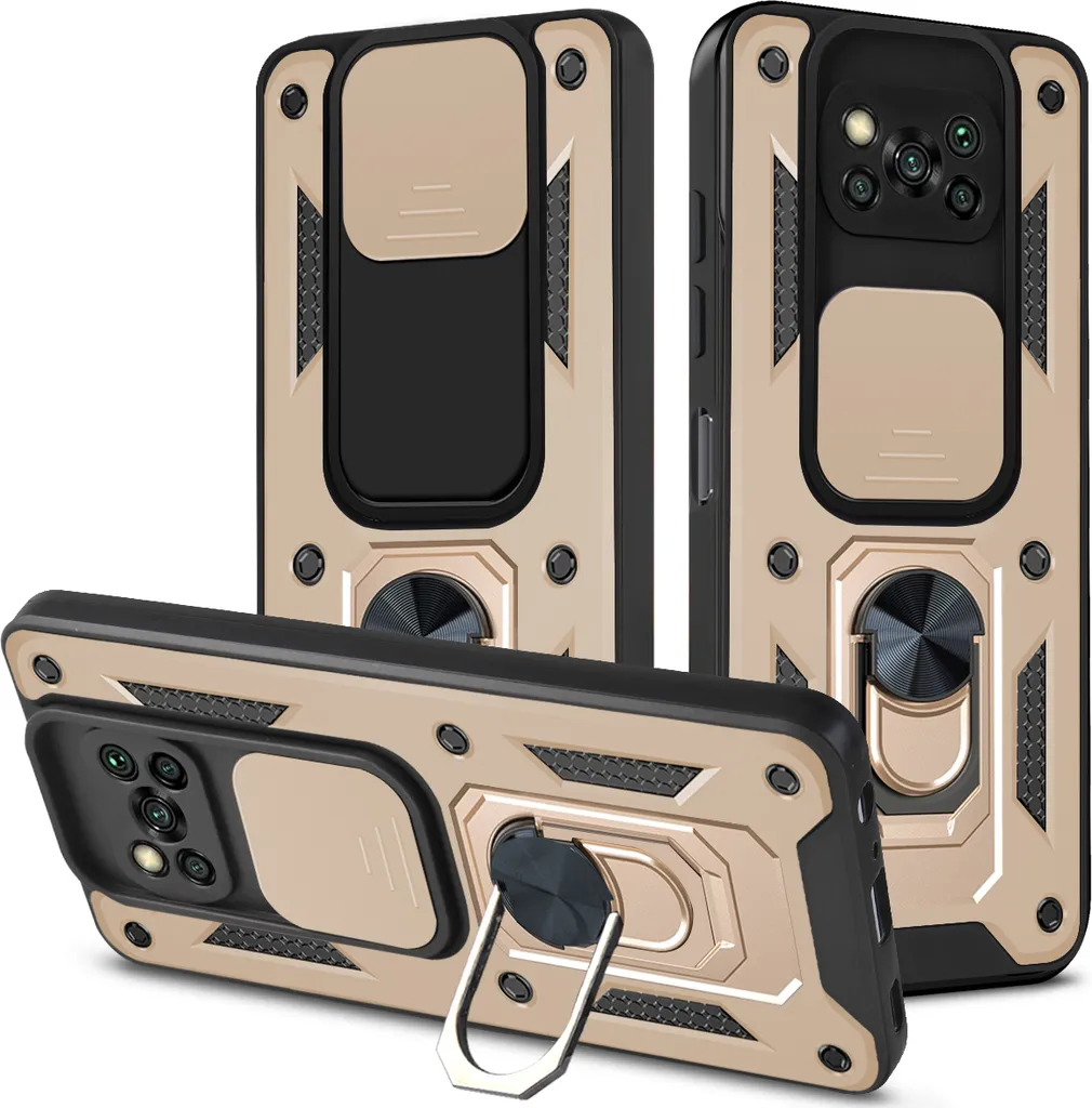 Cover Poco X3 Pro Silicone Oro con Supporto Magnetico e Ring Holder - 1