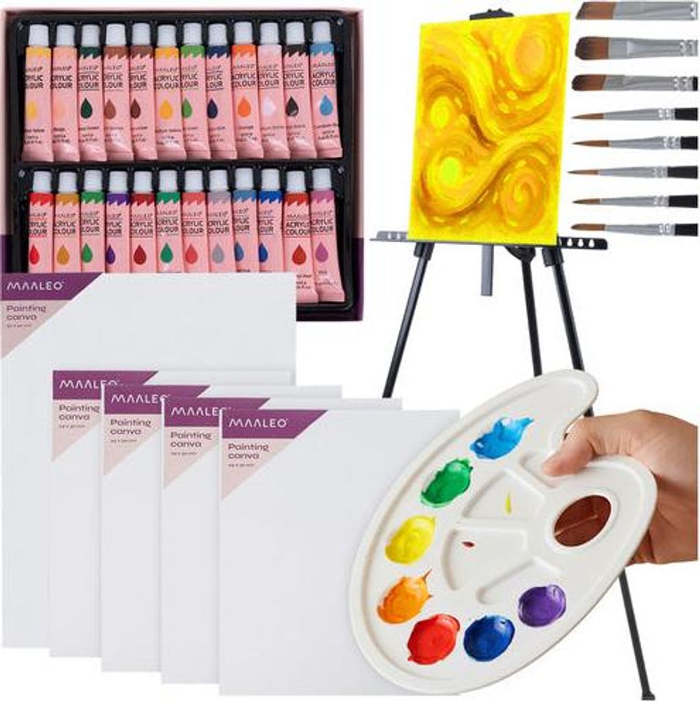 Malset mit Staffelei, 24 Acrylfarben, 3 Leinwänden Produktbild 