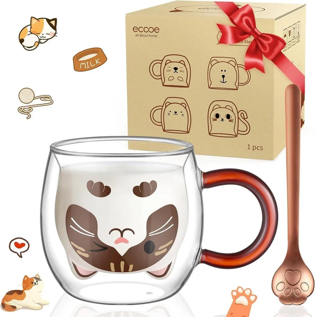 Cat Paw Mug 280ml - Tazza Vetro Doppia Parete Design Creativo Gatto