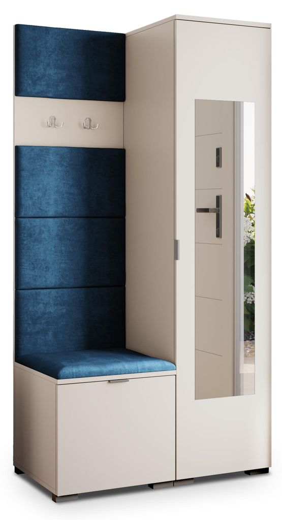 Masseno Garderobe-Set VIRA 95/181/51 cm Modern Garderobenschrank Kaschmir, Veloursstoff MONOLITH 77 (Blau)