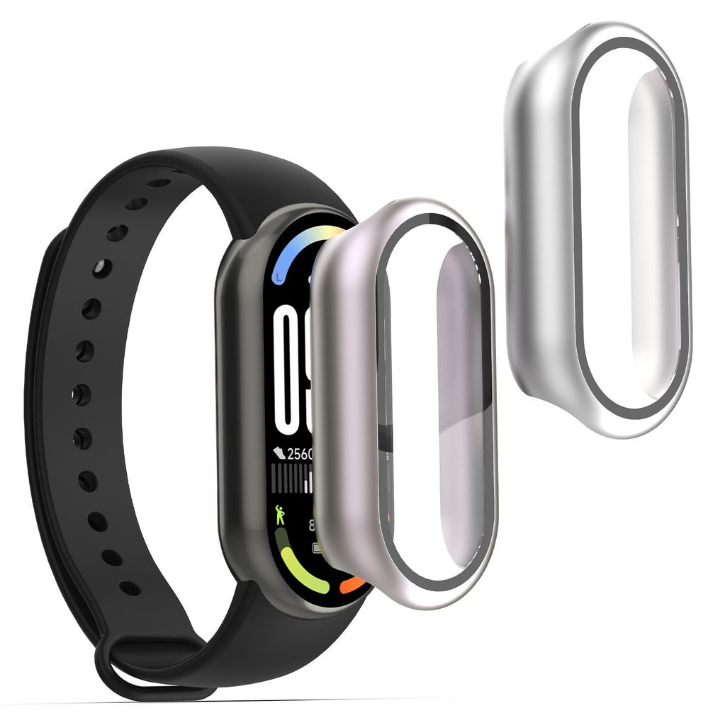 kwmobile 2x Glas Hülle für Xiaomi Mi Band 10 / Smart Band 10 Schutzhülle - Fullbody Fitnesstracker Case Set aus Glas - Silber Metallic Pink