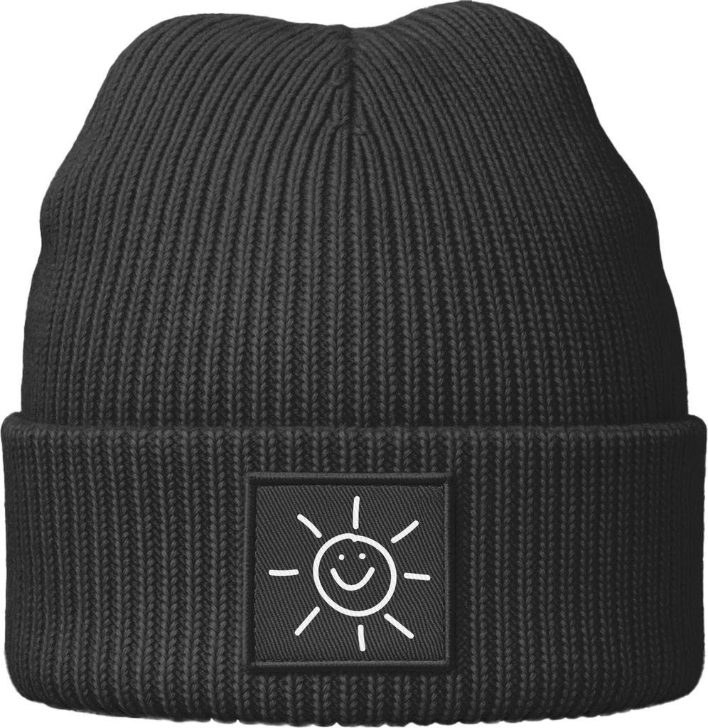Beanie Patch Smile Sonne Aufdruck Positive Vibes Print Wintermütze Strickmütze Streetstyle Neverless