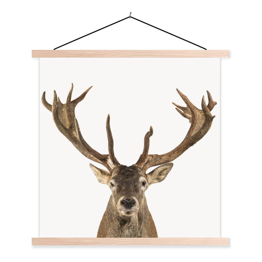 MuchoWow Textilposter Hirsche - Tiere - Geweihe - Kinder - Jungen 120x120 cm mit holzfarbenen Rahmen - Textil-Poster