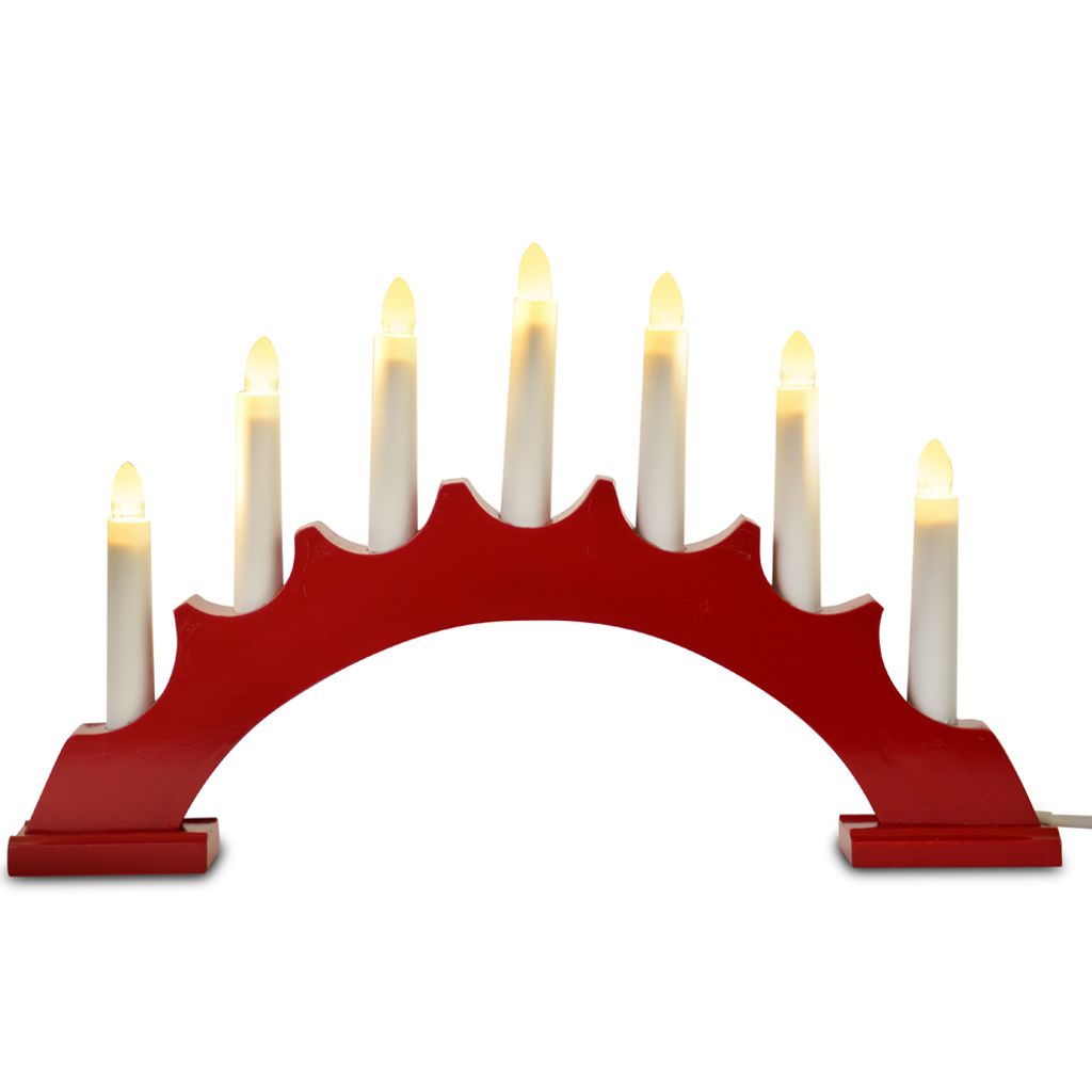 LED Schwibbogen Lichterbogen Rund 7 Kerzen 40x5x24cm - Rot | 27660 - Fensterleuchter Holz