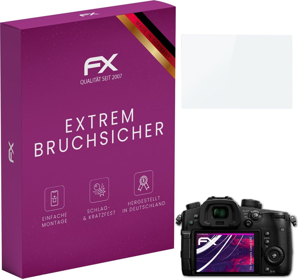 atFoliX FX-Hybrid-Glass Displayfolie kompatibel mit Panasonic Lumix GH5 Glasfolie