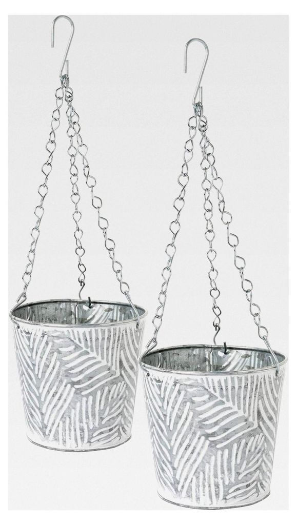 Hängeampel aus verzinktem Stahl im 2er Set, langlebige Blumenampel für Innen- und Außenbereich, Hängetopf für Pflanzen mit 3D-Oberflächenstru...