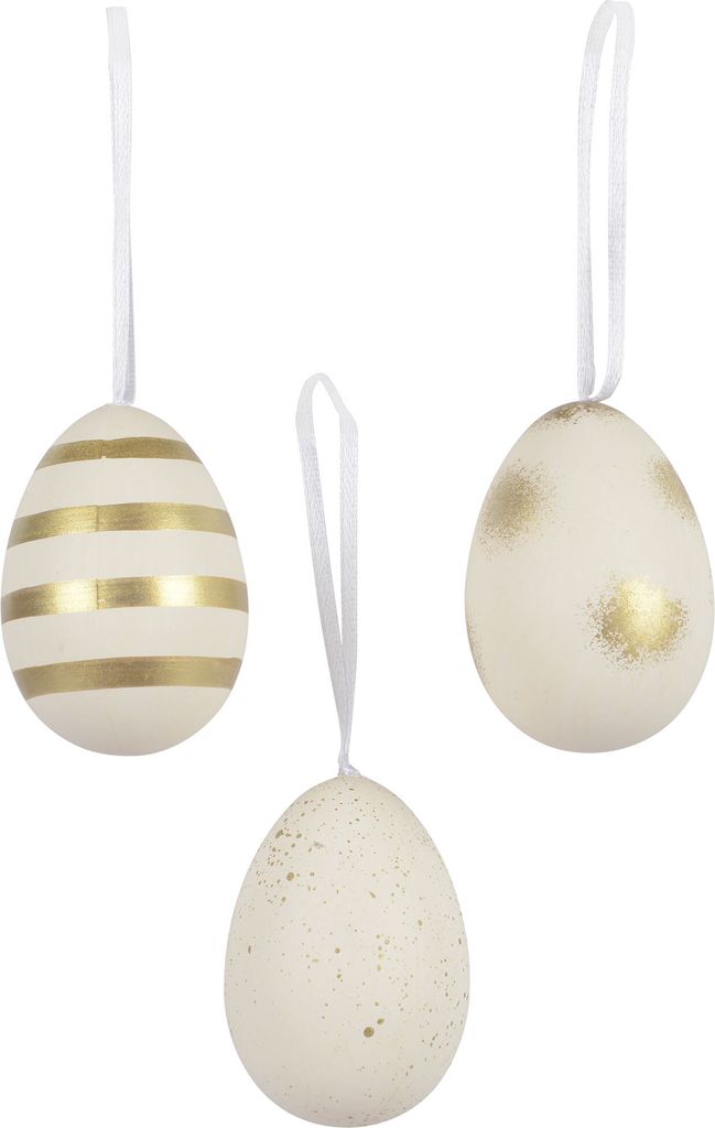 Ostereier zum Aufhängen 6x9cm bruchfest 6er Set Weiß / Gold