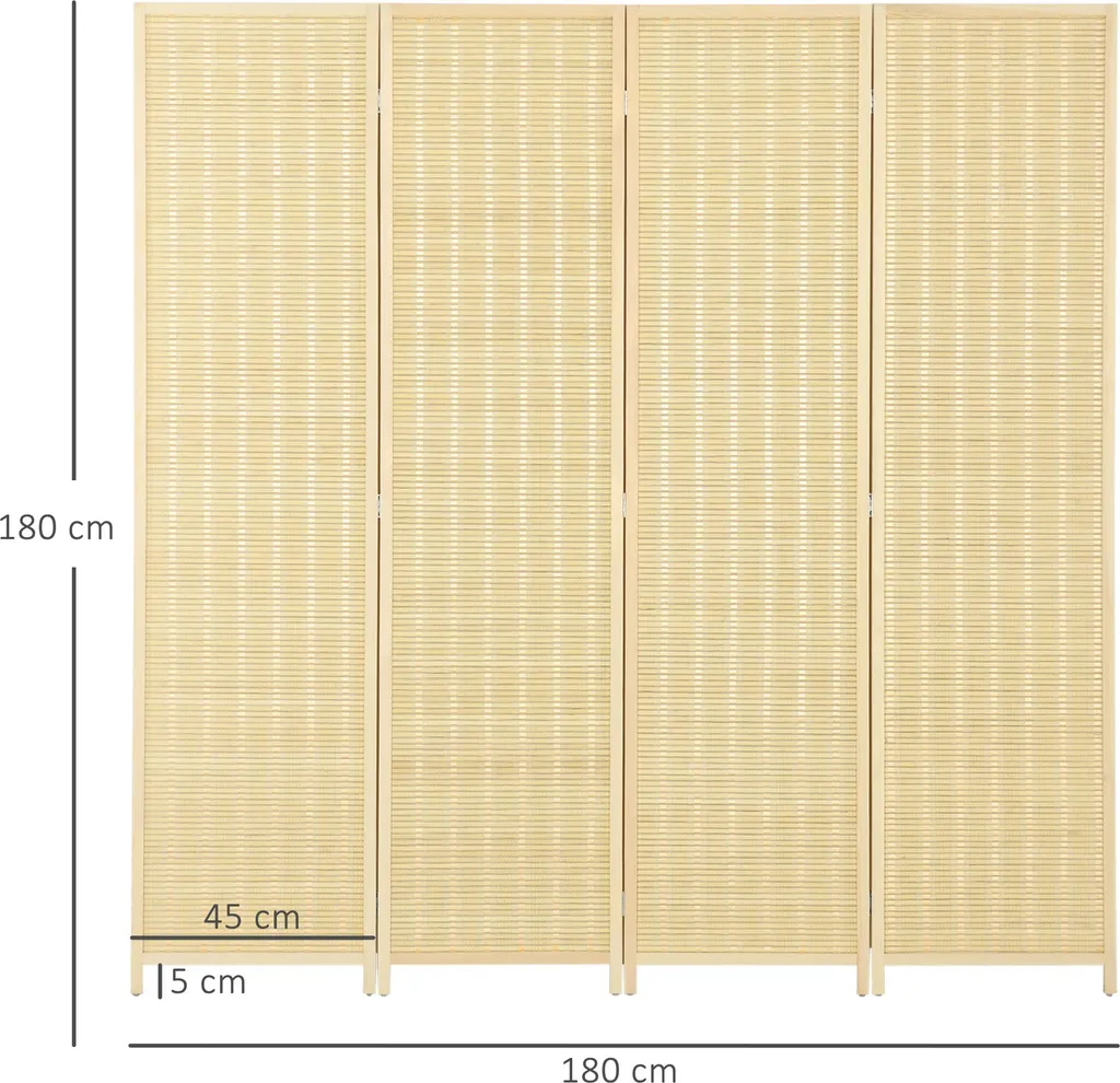 Fortuna Lai Paravent 4 Panneaux 180x180 cm Cloison de Séparation Bambou