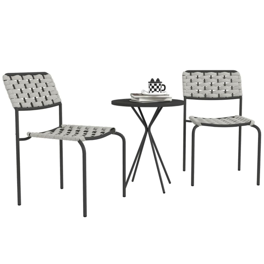 Polyrattan Gartenmöbel Set, Outdoor Lounge Balkonmöbel für 2 Personen, 3-teilig Sitzgruppe mit 2 Stapelbare Stühle, Tisch, wetterfest Gartenlounge