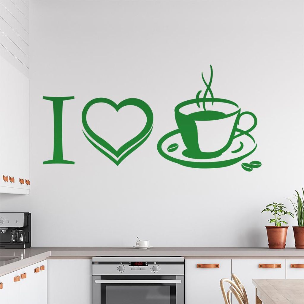 I Love Coffee II Wandtattoo in 6 Größen - Wandaufkleber Wall Sticker - Dekoration, Küche, Wohnzimmer, Schlafzimmer, Badezimmer