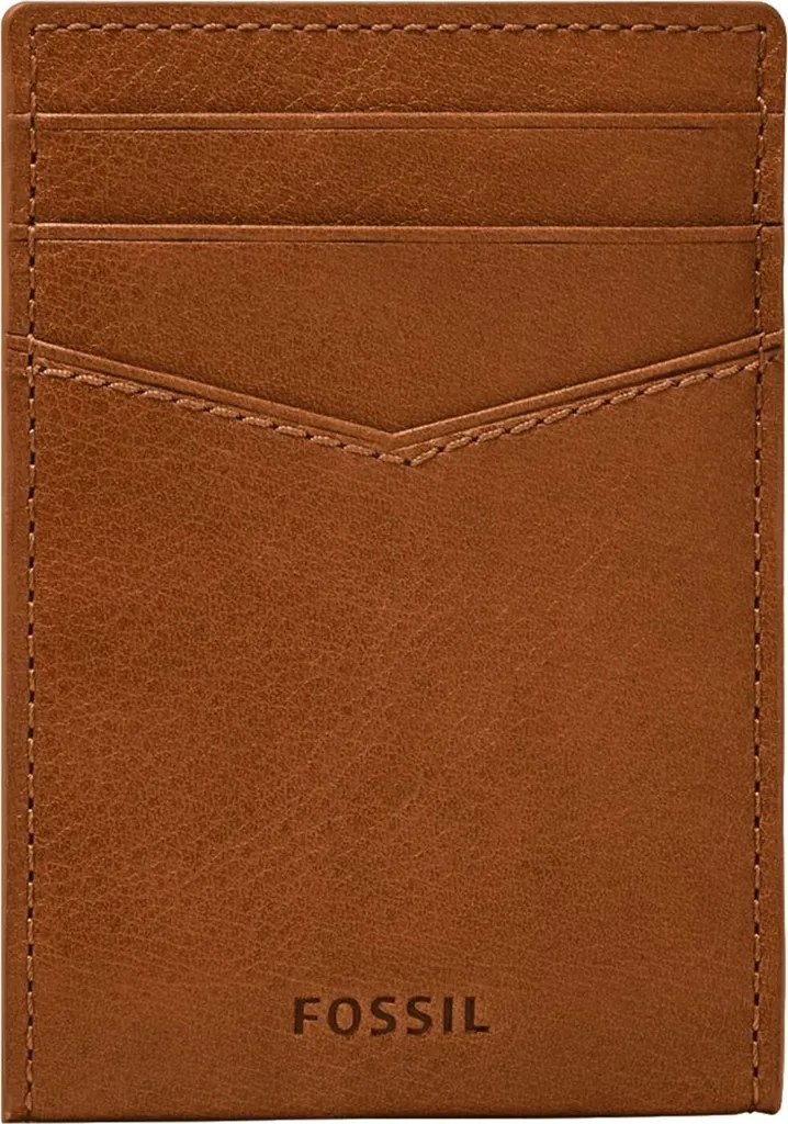 FOSSIL Pelle porta carte di credito fermasoldi Andrew Card Case Saddle marrone chiaro