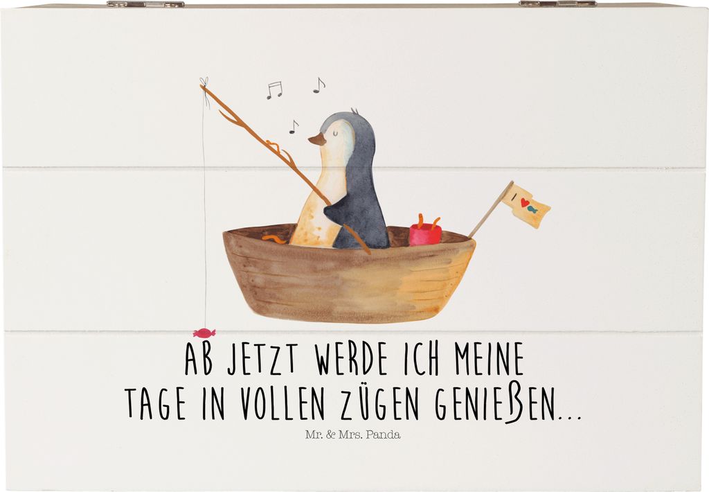 Mr. & Mrs. Panda Box Pinguin Angelboot 22 x 15 cm - Weiß - Geschenk, fotobox, schmuckbox, Holzbox mit Deckel, geschenkbox, Motivation, Erinnerungs...