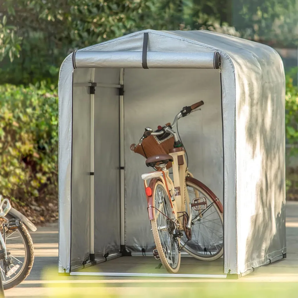 Abri Vélo Robuste 120x176cm avec Toile Argentée Anti-UV et Étanche