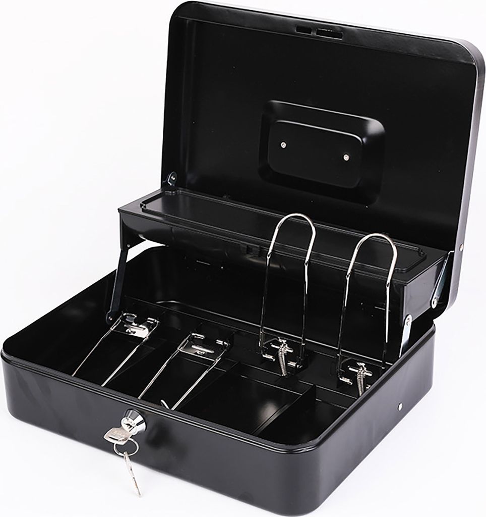 Kassenbox mit 2 Schlüsseln, mehrere Geldfächer, freitragendes Design, Münzfächer, unzerbrechlicher Schutz, verschließbare Geldkassette, sicher...