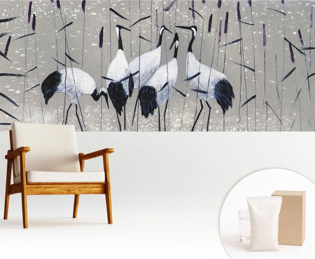 Fototapete - 250x104 cm - Tapete - Wandtapete - Wandbilder - Dekofolie - Tapete Folie - Wand - Dekoration - Wohnzimmer - Harmonische Kraniche