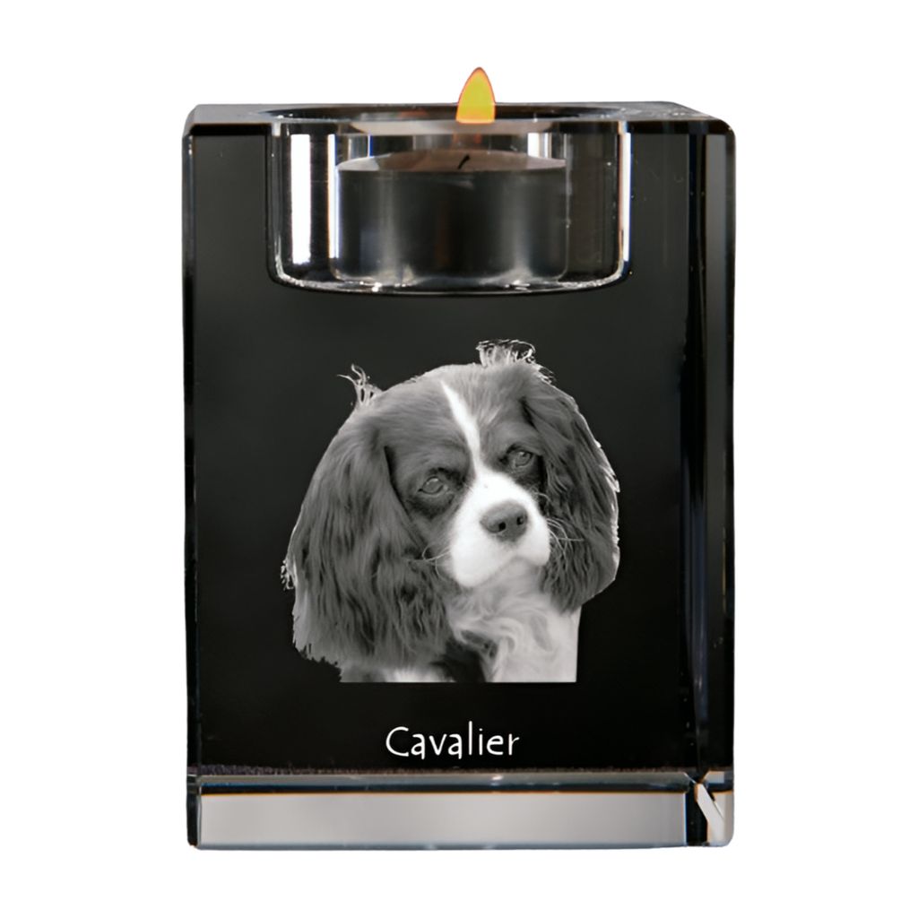 Cavalier King Charles Spaniel - Kerzenhalter mit Hundefoto, Teelichthalter aus Kristall, personalisiertes Geschenk der Marke Art-Dog