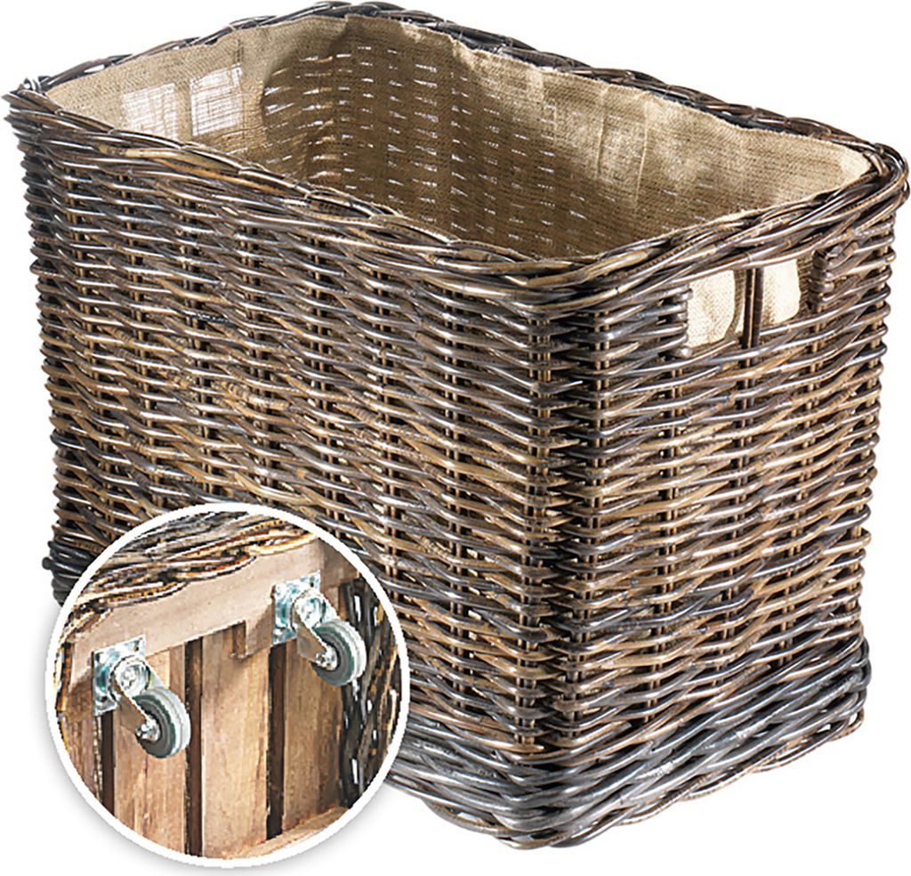 Kobolo Holzkorb Kaminholzwagen mit Rollen aus Rattan mit Jutefutter für Kaminholz Feuerkorb Brennholzkorb Körbe Aufbewahrungskorb Rollwagen Holzw...