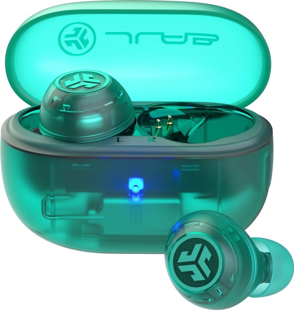 JLab Go Pop ANC Headset True Wireless Stereo (TWS) Inside de ear Bluetooth Calls/Music Blue Green, Clear