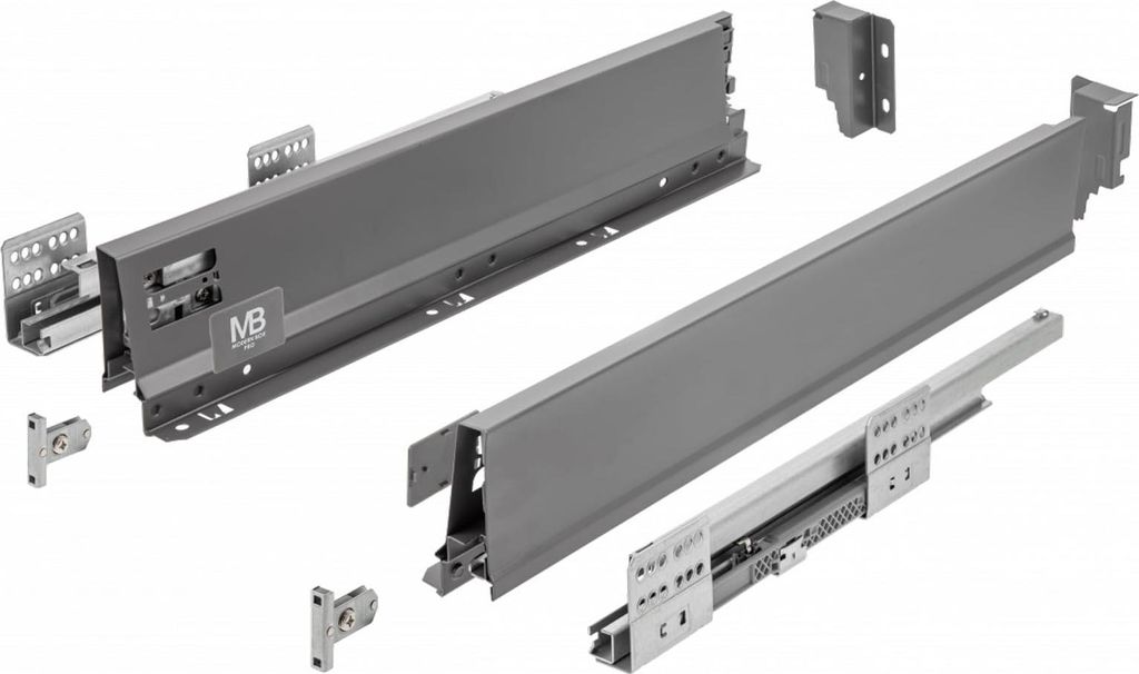 GTV - Modern Box Pro Schubladenschienen I L=500mm H=84mm I Anthrazit I Schublade mit Leises Schließen I Die Synchronisation des Fahrweges der Füh...