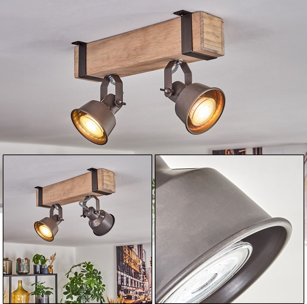 Villanuova Deckenlampe verstellbar aus Metall/Holz in Grau/Naturfarben