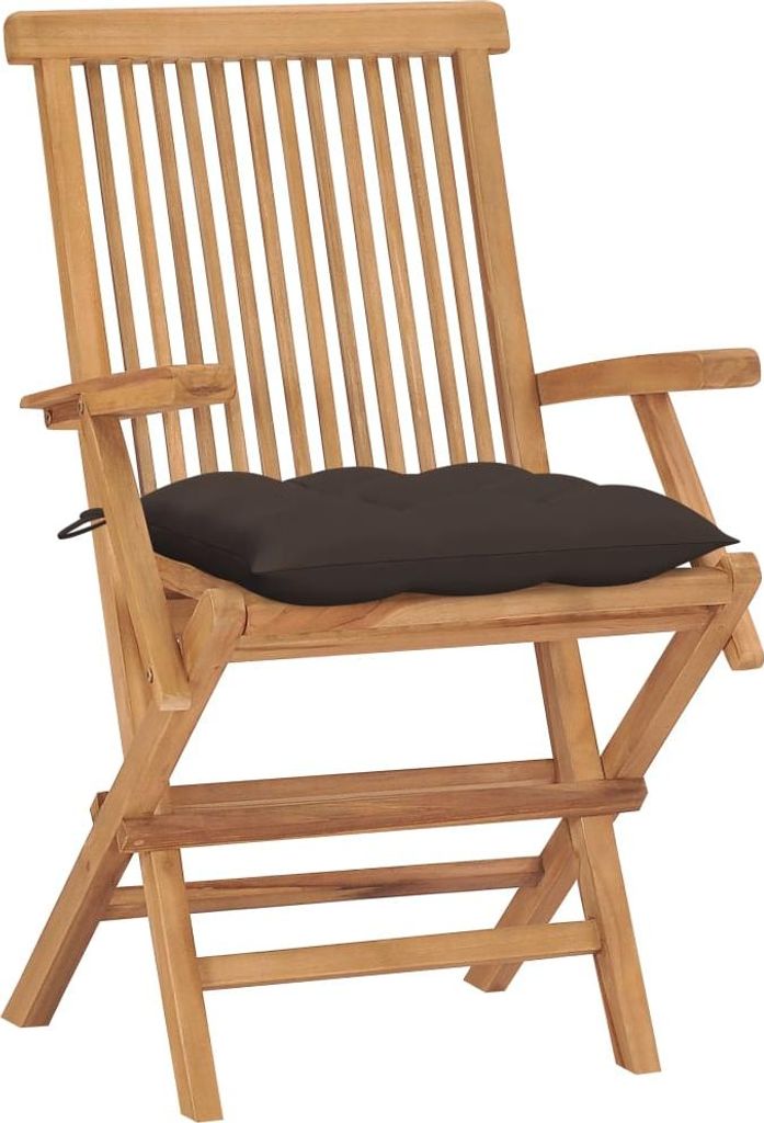 vidaXL Gartenstühle mit Taupe Kissen 4 Stk. Massivholz Teak