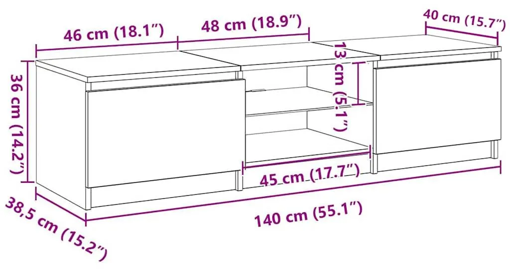 Meuble TV LED en Chêne Sonoma 140 cm - Support Multimédia Style Moderne