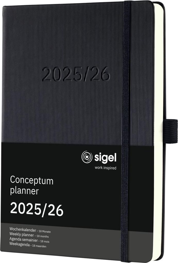 Wochenkalender Conceptum ca. A5 18 Monate Hardcover schwarz 2025/2026 Packung mit 3 Stück