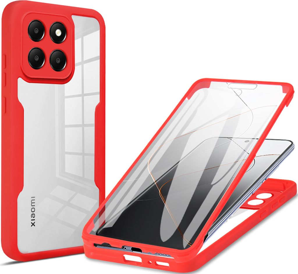 Schutzhülle für Xiaomi 14, Eingebautem Displayschutz 360 Grad Komplettschutz Handyhülle Rot