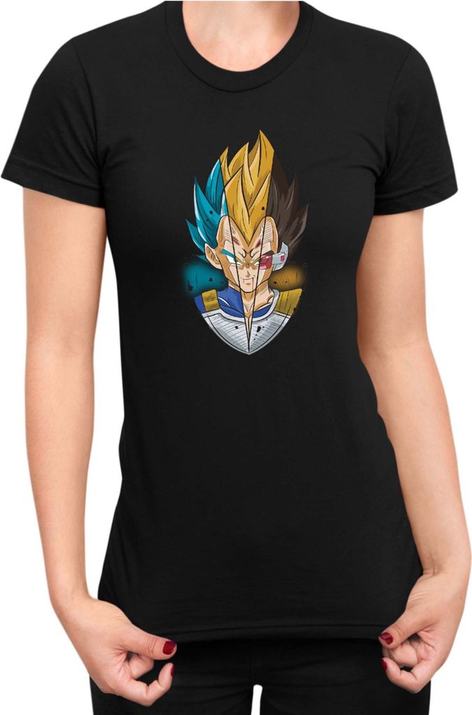 Damen T-Shirt Dragon Anime Manga Ball Z Vegeta Blue Yellow, Lady L / Schwarz