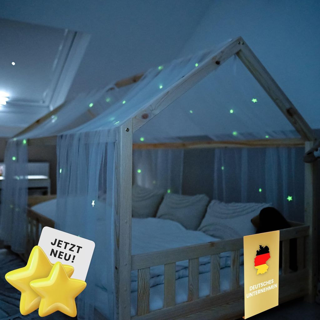 Betthimmel fürs Hausbett mit Leuchtsternen nachtleuchtend