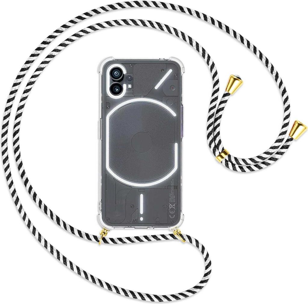 Handykette Backcover-Schutzhülle mit Band (Metall goldfarben) für Nothing Phone (1) (A063, 6.55'') - schwarz/weiß gestreift