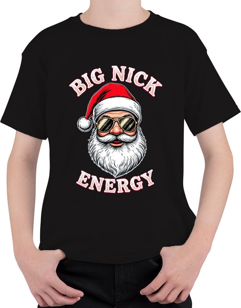 BIG NICK ENERGY Weihnachtsmann Sonnenbrille Weihnachtsgeschenk Uni Kinder T-Shirt, Schwarz, 152